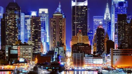 New york city lights cityscapes harbours night wallpaper