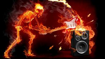 Music fire speakers skeletons guitars smash wallpaper