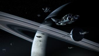 Outer space stars saturn moons photomanipulation wallpaper