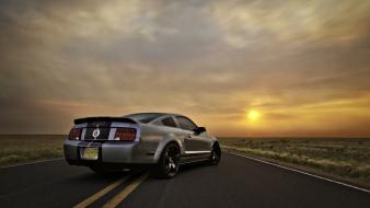 Sunset cars silver roads ford mustang shelby gt500 wallpaper