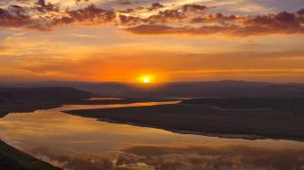 Sunset mountains clouds landscapes rivers reflections