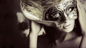 Women eyes models masks black and gold faces wallpaper