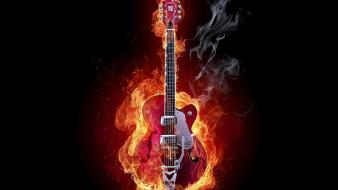 Abstract flames smoke guitars black background wallpaper