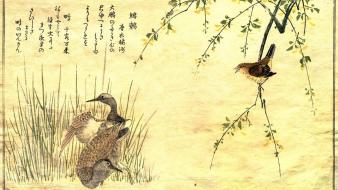 Birds japanese artwork kitagawa utamaro wallpaper