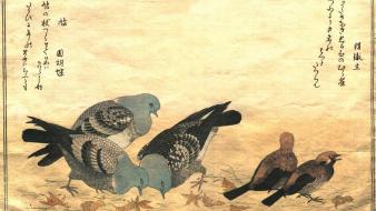 Birds japanese pigeons sparrow artwork kitagawa utamaro wallpaper