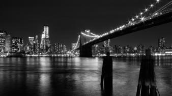 Cityscapes bridges buildings grayscale reflections