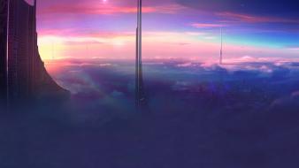 Futuristic ufo artwork city skyline cities wallpaper