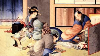 Japanese artwork merchants katsushika hokusai wallpaper