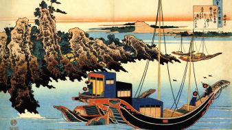 Japanese boats artwork katsushika hokusai wallpaper
