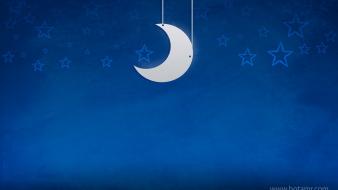 Minimalistic stars moon blue background wallpaper