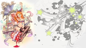 Orange hair anime girls jewels vector art wallpaper