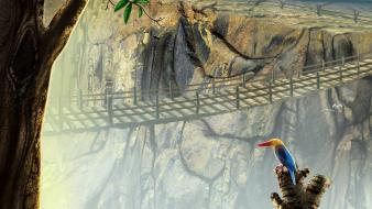 Paintings birds bridges plants wallpaper