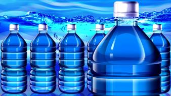 Paintings blue multicolor water bottles still life wallpaper