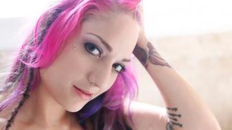 Tattoos women bathroom pink hair piercings wallpaper