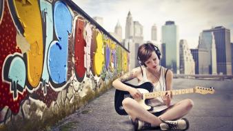 Tattoos women models graffiti guitars wallpaper