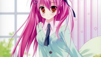 Tie long hair pink blush anime wallpaper
