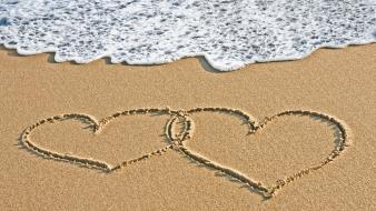 Water ocean beach sand shore hearts drawn wallpaper