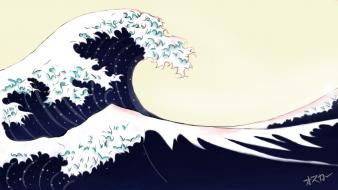 Great wave off kanagawa artwork blue ocean wallpaper