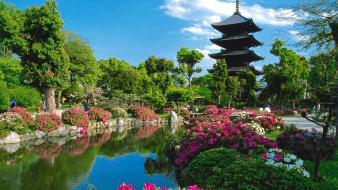 Japan japanese architecture kyoto flowers lakes wallpaper