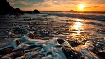 Foam long exposure rocks sea sunset wallpaper