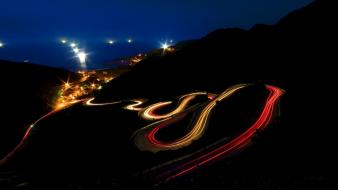 Hillside long exposure nightlights nighttime roads wallpaper