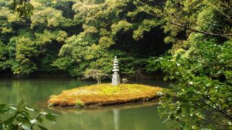 Japanese gardens lakes nature wallpaper