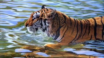Animals artwork tigers water wallpaper