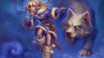 Artwork blondes magic snow wolves wallpaper