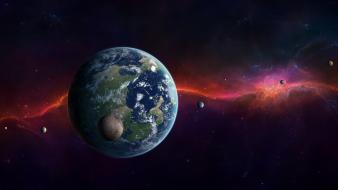 Earth moon galaxies outer space planets wallpaper