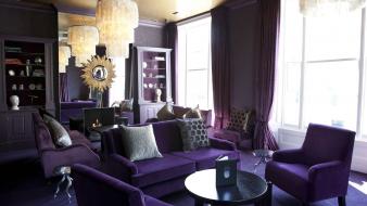 Interior design living room purple wallpaper