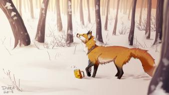 Animals artwork foxes snow winter wallpaper