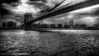 New york city bridges darkness grayscale monochrome wallpaper