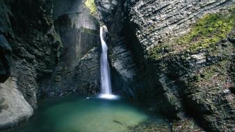 Caves cliffs water waterfalls wallpaper