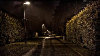 Night paths rain roads street lights wallpaper