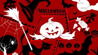 Halloween jack o lantern bats pumpkins red background wallpaper
