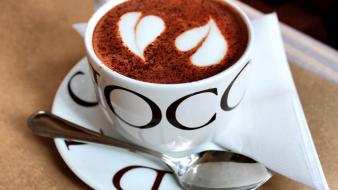 Chocolate coffee cups hearts love wallpaper