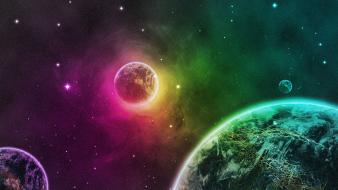 Earth green outer space planets purple wallpaper