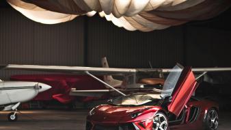 Lamborghini aventador aircraft brown cars hangers wallpaper