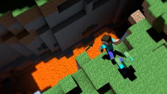 Minecraft cliffs lava video games zombies wallpaper