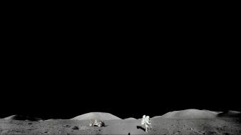 Moon astronauts monochrome wallpaper