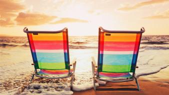 Beach shore chairs sea wallpaper