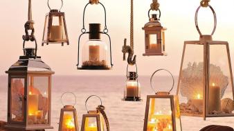 Hanging lanterns lamps shells coral many sea wallpaper
