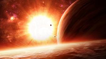 Outer space stars planets sunlight wallpaper