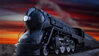 Sunset trains artwork locomotives steam skyscapes streamliners 4-6-4 wallpaper