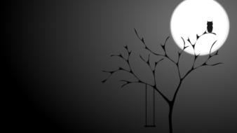 Moon minimalistic owls simple background trees wallpaper