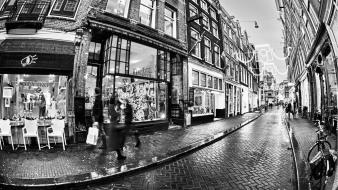 Amsterdam the netherlands architecture black and white buildings wallpaper