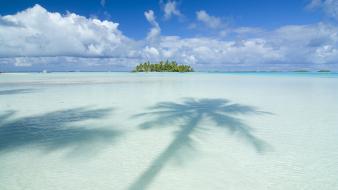 Beach islands palm trees tahiti skyscapes view wallpaper