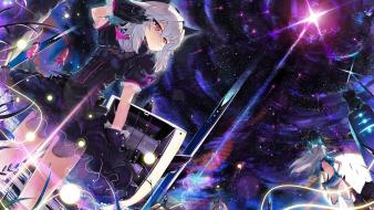 Black pink skyscapes anime girls ornaments beams wallpaper
