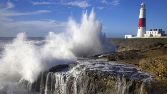 England waves rocks lighthouses portland view sea wallpaper