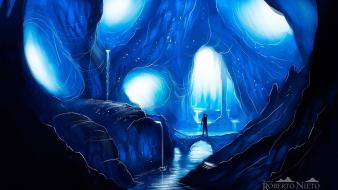 Fantasy art artwork rivers caves cavern mystical wallpaper